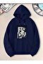 Gracie Abrams Printed Hooded Pocket Cotton Navy Blue Sweatshirt