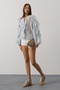 Women's Cobalt Blue Ruffled Floral Pattern Long Sleeve Shirt Vs00644 - 3