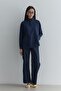 Polo Neck Washed Sweatshirt Navy Blue - 3