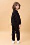 Boy's Crew Neck Hooded Winter 2-Piece Tracksuit Set - Black - 5