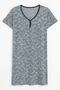 Gray Navy Blue Leaf Patterned Short Sleeve Oversize Knee Length Women's Dress - 3