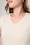 100% Cotton Super Quality Light Beige V-Neck Women's Basic T-Shirt Knitted Cotton Combed T-Shirt - 7