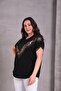 Women's Plus Size V Pattern Stone Leopard Printed Black-Brown Blouse - 2