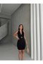 V-Neck Halter Neck Waist Cuff Gold Accessory Detailed Side Gathered Mini Dress - 5