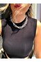Women's Silver Color Ring Chain ​​Steel Necklace - 3