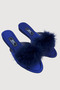 Women's Navy Blue Heelless Feathered Dowry Bridal Gift House Slippers Vr.G01.80C.Y01 - 3