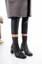 Women's Black Skin Blunt Toe Stretch Heeled Boots - 4