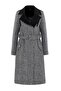 Plaid Coat with Zipper and Garni Detail Black 3106 - 6