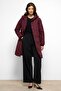 Hooded Zipper Closure Rib Detailed Quilted Coat Claret Red 6776 - 3