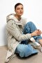 Hooded Zip-Closure Rib Knit Detail Quilted Jacket STONE 6776 - 6
