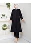 Women's Stone and Ruffle Detailed Long Tunic Trousers Double Hijab Set