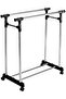 Double Column Clothes Hanger with Wheels, Silver/Black