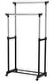 Double pole Clothes portable Rack Hanger Extendable Rolling Garments - 3