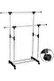 Double Column Clothes Hanger with Wheels, Silver/Black - 3