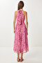 Patterned Midi Chiffon Dress Lfg0083 Pink Yellow - 4