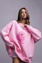 Women's Pink Crew Neck Sweatshirt Dress – Pink Duck Printed 3 Yarn Ş Fleece-Lined Oversize