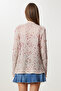 Women's Dusty Rose Bone Patterned Draped Knitwear Cardigan Nv00080 - 6