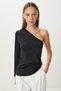 Women's Black One Shoulder Sandy Blouse with Gold Accessories Zv00342 - 2