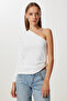 Women's Ecru One Shoulder Sandy Blouse with Gold Accessories Zv00342 - 2