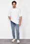 Beyaz Oversize Yazı Baskılı %100 Pamuklu T-Shirt TMNSS24TS00075 - 2
