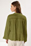 Khaki Cotton Textured Lace on Sleeve Oversized Boho Woven Shirt Twoss25Go00038 - 5
