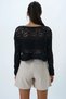 Women's Black Boat Neck Openwork Seasonal Knitwear Blouse Alc-X14330 - 5