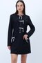 Women's Black Crew Neck Bow Detail Hidden Zipper Double Pocket Woven Dress Alc-X14298 - 3