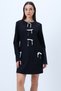 Women's Black Crew Neck Bow Detail Hidden Zipper Double Pocket Woven Dress Alc-X14298 - 4
