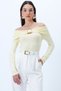 Women's Butter Yellow Madonna Collar Buckle Detailed Soft Textured Lycra Knitted Blouse Alc-X14300 - 3