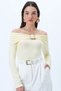 Women's Butter Yellow Madonna Collar Buckle Detailed Soft Textured Lycra Knitted Blouse Alc-X14300 - 4