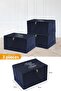 3 Pieces - Mini Size Navy Blue Saddlebag with Print Detail 30 X 22 X 18 Cm