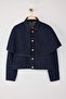 Özel Koleksiyon Koyu Mavi Çıkarılabilir Pelerinli Denim Panço Ceket TWOAW26CE00001 - 5
