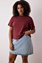 Bordo Regular Fit Crop Büyük Beden T-shirt TBBSS25BF00061