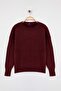 Wardrobe Essentials Bordo Yünlü Premium İplik Basic Geniş Kalıp Triko Kazak | TWOAW26KZ00065 - 5