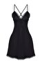 Siyah Yırtmaçlı Tül ve Dantel Detaylı Saten Kapsız Askılı Babydoll/Fantezi Gecelik THMAW26CY00003 - 7