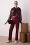 Bordo Straight/Düz Kesim Yüksek Bel Nervür Dikişli Dokuma Pantolon TWOSS21PL0093