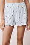 Mavi %100 Pamuklu Kirazlı Kurdele/Fiyonklu Fitilli Şortlu Örme Pijama Takımı THMSS25PT00434 - 3