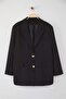 Siyah Oversize/Bol Kesim Düğmeli Dokuma Büyük Beden Blazer Ceket TBBAW26AG00008 - 5