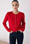 Wardrobe Essentials Kırmızı Düğme Detaylı Pamuklu Basic Triko Hırka | TWOAW26HI00001