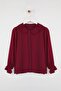 Bordo Bebe Yaka Ponpon Detaylı Regular Normal Kalıp Dokuma Büyük Beden Gömlek TBBAW26AX00008 - 5