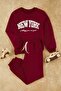 Bordo Pamuklu Slogan Baskılı Kız Çocuk Örme Sweatshirt ve Eşofman Alt-Üst Takım TKDAW25AU00038 - 4