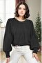 Balloon Sleeve Crew Neck Stylish Knit Black Knitwear Knitted Sweater