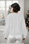 Balloon Sleeve Crew Neck Stylish Knitted White Knitwear Knitted Sweater - 2