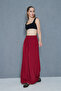 Women's Elastic Waist Pocketed Wide-Leg Casual Oversized Soft-Textured Comfortable Claret Red Trousers 700-3391341 - 3