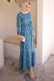 Green Patterned Skirt Layered Viscon Dress