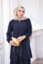 Navy Blue Wrap Tunic Trousers Suit - 3