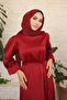 Burgundy Judge Collar Balloon Sleeve Satin Evening Dress - 3