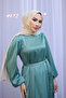 Mint Judge Collar Balloon Sleeve Satin Evening Dress - 3
