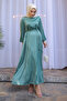Mint Judge Collar Balloon Sleeve Satin Evening Dress - 2