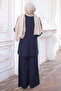 Navy Blue Wrap Tunic Trousers Suit - 6